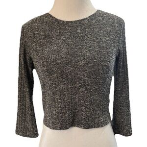 Forever 21 Marled Gray Ribbed Knit Long Sleeve Cropped Top Size S